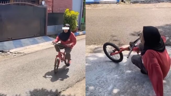 Viral Nenek-nenek Jatuh Lemas saat Naik Sepeda: 'Lemas Bestie Ditinggal Pergi Sama Ayang'