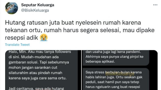Curhat Warganet Punya Hutang Ratusan Juta untuk Bangun Rumah, Masih Ditekan Ortu Bayari Resepsi Adik