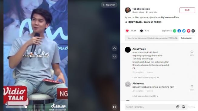 Unggahan soal Iqbaal Ramadhan [TikTok/@tebaklokesyen]