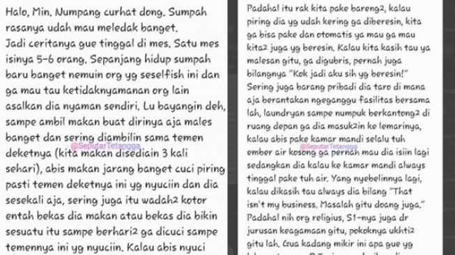 Cewek Curhat Kelakuan Teman Mes Bikin Meledak, Minta Dilayani Saking Malasnya