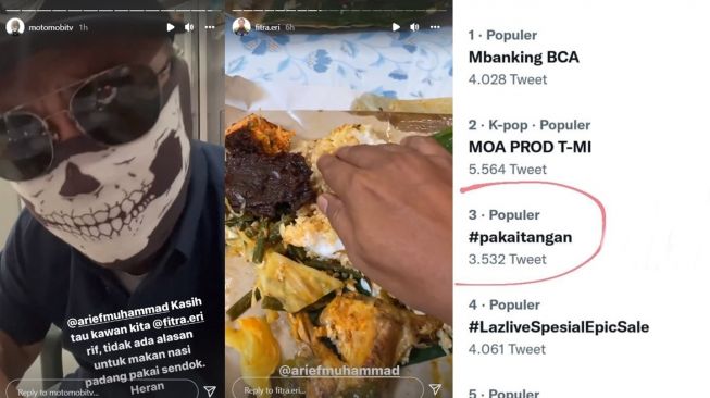 Pembahasan soal makan nasi Padang dengan tangan langsung atau sendok, sempat jadi trending di Twitter.