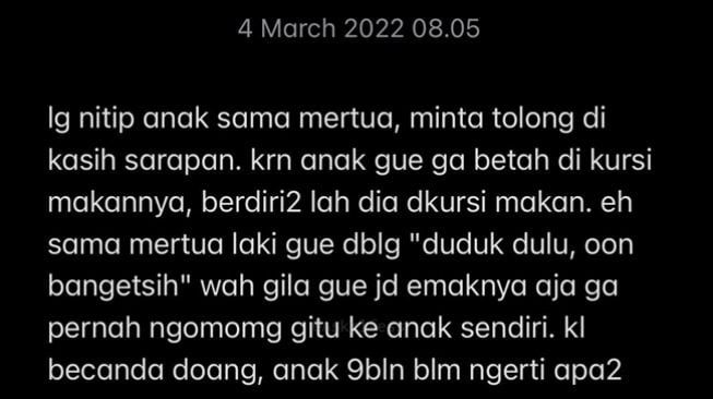 Ibu keluhkan ayah mertuanya tidak becus mengasuh hingga mengejek anaknya. (Twitter/@askrlfess)