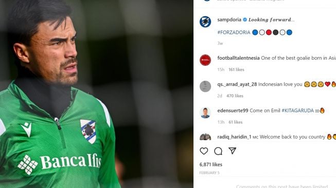 Emil Audero, kiper Sampdoria berdarah Indonesia (Tangkapan layar akun @emil_audero)