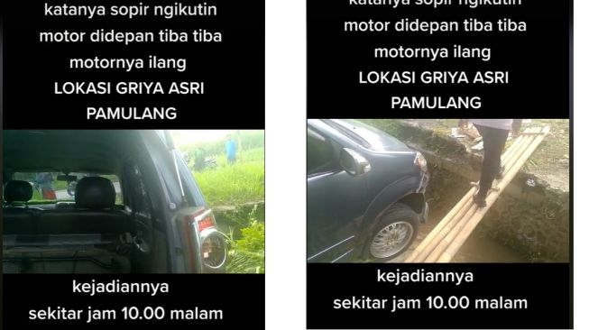 Mobil nyaris terperosok ke parit gara-gara ikutin motor di depannya (TikTok)