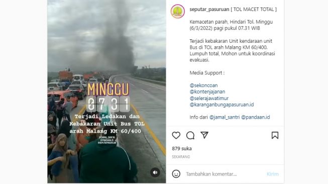 Viral Video Tol Arah Malang KM 60/400 Dikabarkan Lumpuh Total Gara-gara Bus Terbakar, Warganet Fokus Ulah Emak-emak