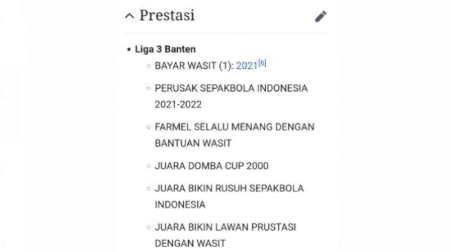 Tangkapan layar laman wikipedia tentang klub Farmel FC