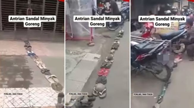 Viral Antrean Sandal di Jalan demi Amankan Minyak Goreng, Publik Mengelus Dada: Minyak Gak Dapat, Sandalnya Hilang