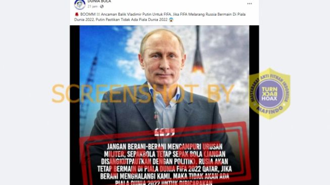 CEK FAKTA: Vladimir Putin Ancam Balik FIFA karena Melarang Rusia Bermain di Piala Dunia 2022, Benarkah?