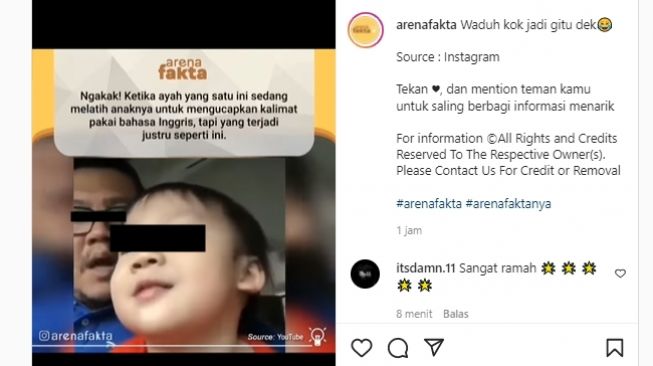 Ayah ajari anaknya ucap bahasa Inggris, jawaban polos auto bikin panik. (Instagram/@arenafakta)