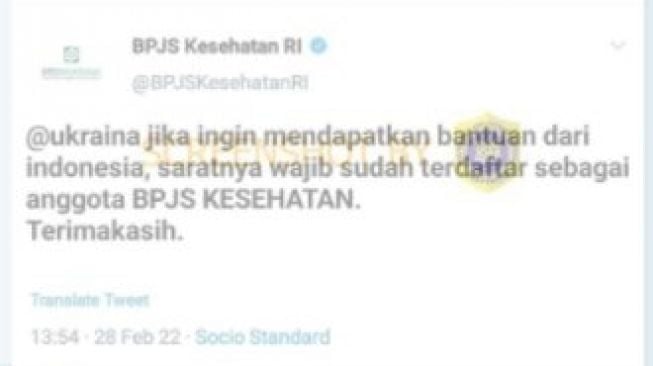 CEK FAKTA: Kalau Mau Dibantu Indonesia, Ukraina Wajib Gabung BPJS Kesehatan, Benarkah?