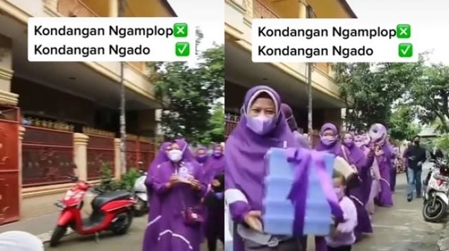 Datang ke Kondangan, Rombongan Wanita Ini Kompak Pakai Kostum Serba Ungu sampai Kado-kadonya!