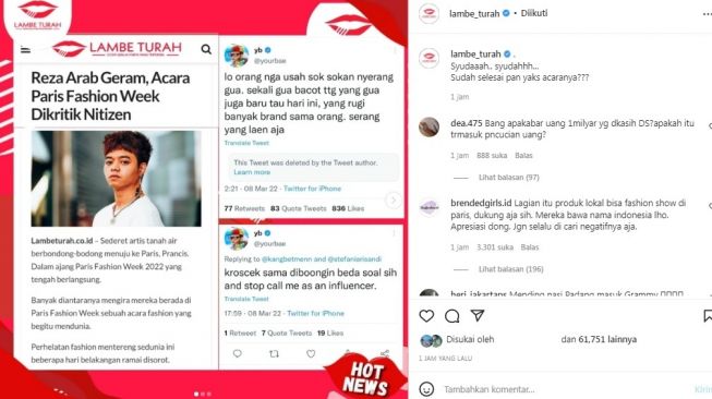 Unggahan soal Reza Arap [Instagram/@lambe_turah]