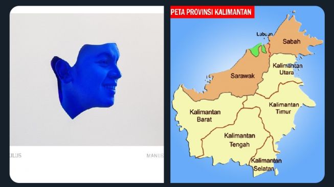 Warganet Twitter yang menyandingkan album terbaru Tulus dengan peta Kalimantan. [Twitter]