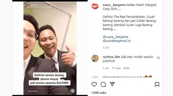 Persahabatan susah senang bareng Indra Kenz dan Doni Salmanan disorot kembali. (Instagram/@suara_bergema)