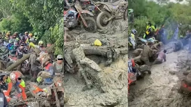 Ribuan peserta balapan off road terjebak lumpur. (Instagram/@fakta.indo)