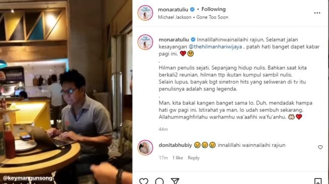 Mona Ratuliu unggah kebersamaan dengan Hilman Hariwijaya, penulis Lupus [Instagram/@thehilmanhariwijaya]