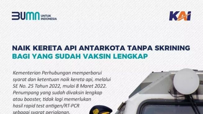 Pelanggan KA Rajabasa dan KA Kuala Stabas yang Sudah Vaksin Lengkap Tidak P