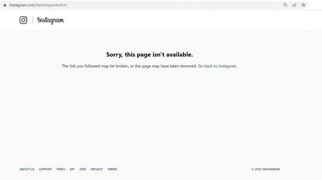 Akun Instagram Kemenparekraf Mendadak Hilang (tangkapan layar instagram)