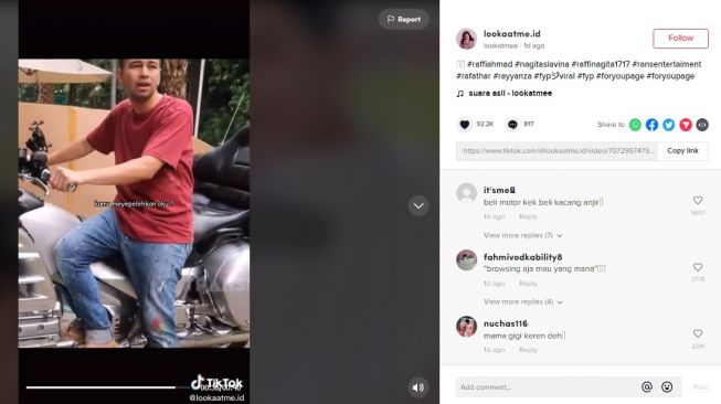 Unggahan soal Raffi Ahmad [TikTok/@lookaatme.id]