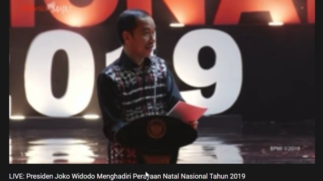 Screenshot video asli pidato Jokowi di Perayaan Natal Nasional Tahun 2019. (Turnbackhoax.id)