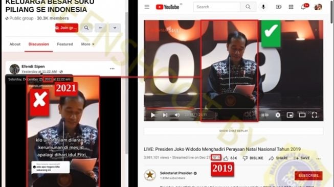 Screenshot verifikasi konten asli video Jokowi melarang umat Muslim untuk berkerumun apalagi saat Idul Fitri. (Turnbackhoax.id)