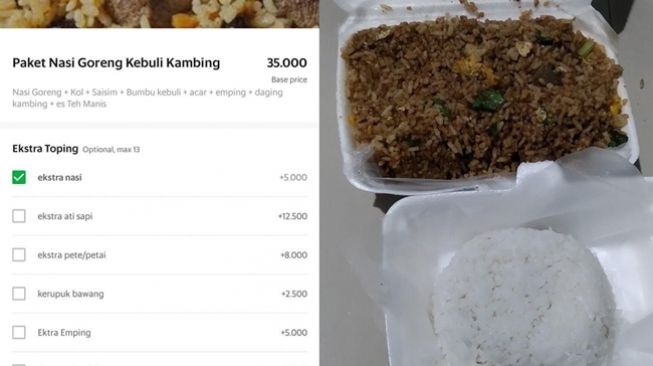 Warganet memesan nasi goreng kebuli ekstra topping nasi. (Twitter/@GarasiKomedi)