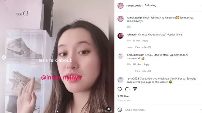 Netizen sentil harga sepatu Vanessa Khong, pacar Indra Kenz [Instagram/@rumpi_gosip]