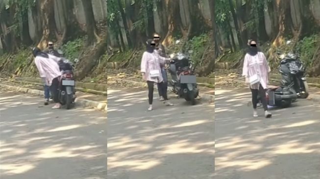 Viral Cewek Banting Motor Sendiri Gara-gara Ngambek ke Pacar, Warganet Tak Habis Pikir: Rugi Kalau Rusak