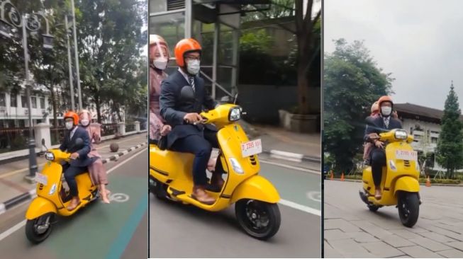 Gaya Ridwan Kamil Pamer Kemesraan Bareng Ayang di Jalan untuk Lantik ASN, Vespa S 125 Jadi Tunggangannya