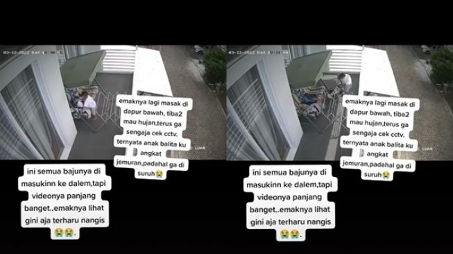 Ditinggal Ibu Masak, Aksi Balita Inisiatif Angkat Jemuran saat Hujan Ini Bikin Warganet Terharu (TikTok)