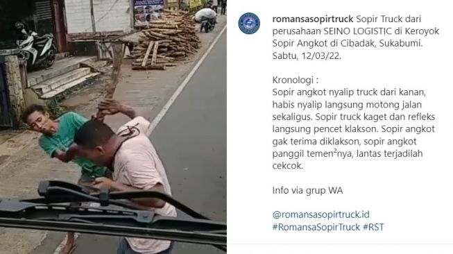 Viral Sopir Angkot Keroyok Sopir Truk di Sukabumi, Diduga Tak Terima Diklakson (instagram/@romansasopirtruck)