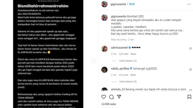 Unggahan mantan istri Doni Salmanan, Gigi Ruwanita [Instagram/@gigiruwanita]