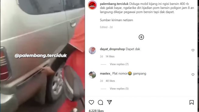 Pemobil belum bayar tagihan SPBU saat mengisi BBM (Instagram)