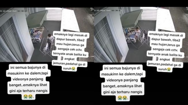 Ditinggal Ibu Masak, Aksi Balita Inisiatif Angkat Jemuran saat Hujan Ini Bikin Warganet Terharu (TikTok)