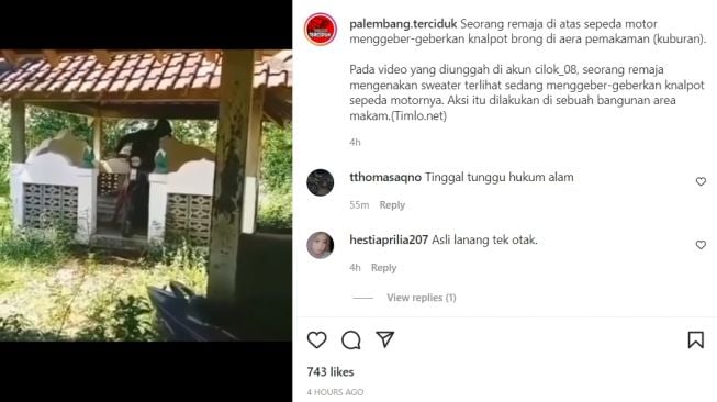 Pria menggeber motor di area pemakaman menjadi sorotan publik (Instagram)