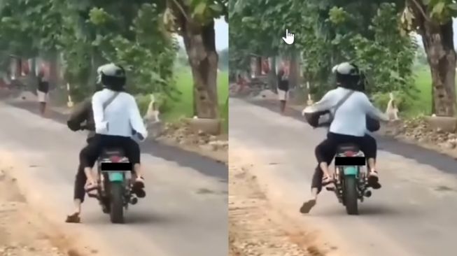 Viral Sejoli Boncengan Naik Motor Mogok, Aksi Cewek Bantu 'Dorong' Bikin Warganet Salfok: Mendayung Angin