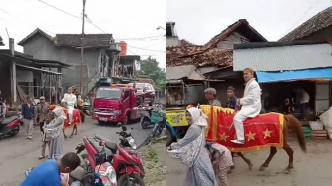 Viral Pernikahan Bawa Seserahan Mobil, Pengantin Pria Diarak Naik Kuda: Maitan Keras Gaes