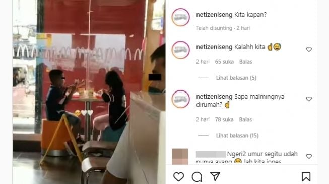 Bocah suap-suapan makanan di tempat umum bikin iri warganet. (Instagram/@netizeniseng)