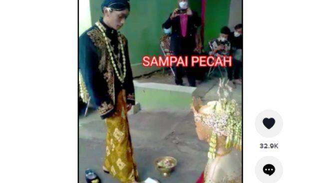 Viral Pengantin Pria Terlalu Semangat Injak Telur, Endingnya Muncrat Bikin Amis Istrinya