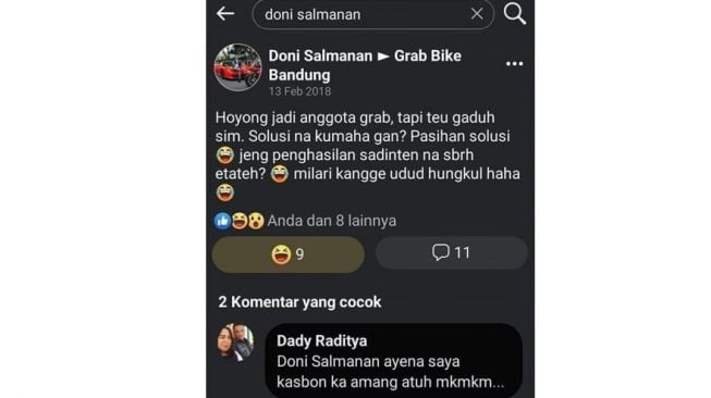 Doni Salmanan pernah ingin mendaftar sebagai driver ojol tapi tidak memiliki SIM (Facebook)