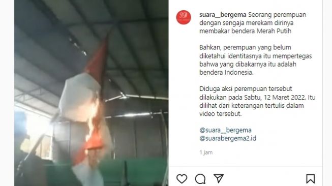 Viral video emak-emak sengaja bakar bendera Merah Putih. (Instagram/@suara_bergema)