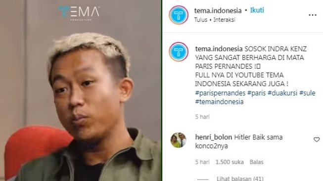 Unggahan soal Indra Kenz [Instagram/@tema.indonesia]