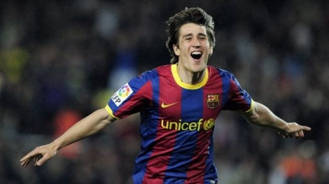 Bojan Krkic merayakan golnya saat masih memperkuat Barcelona. AFP FOTO/JOSEP LAGO