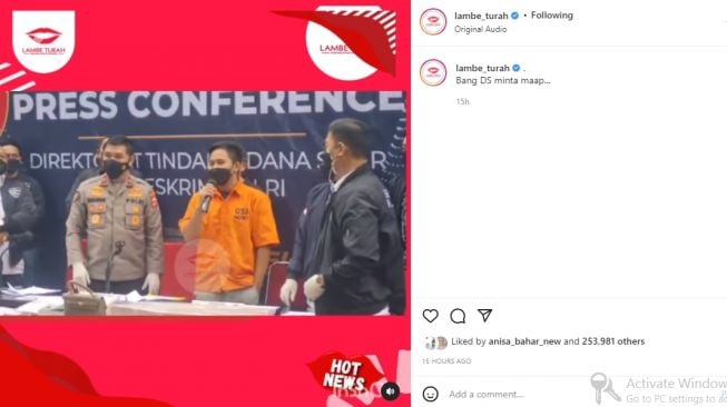 Gestur tangan Doni Salmanan saat minta maaf disorot (instagram.com)