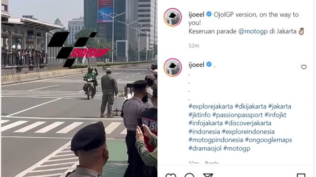 Ojol melintas di jalur yang akan dilalui para pembalap MotoGP (Instagram)