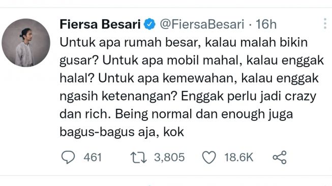 unggahan Fiersa Besari (Twitter/@FiersaBesari)