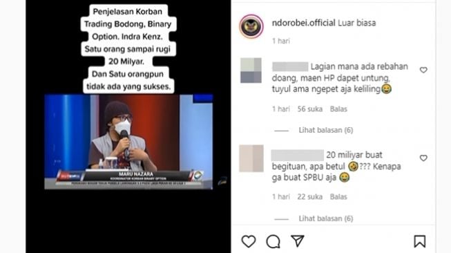 Korban trading binary option ilegal ala Indra Kenz dan Doni Salmanan menyebut ada cuci otak hingga menyebabkan rugi Rp20 miliar. (Instagram/@ndorobei.official)