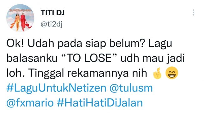unggahan Titi DJ (Twitter/@ti2dj)