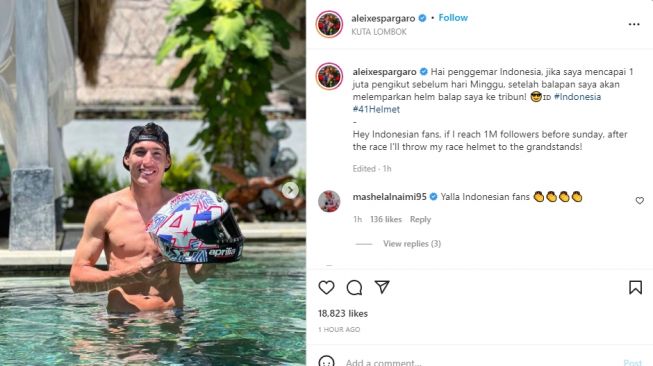 Aleix Espargaro siap membagikan helm cuma-cuma kepada penonton di Sirkuit Mandalika (Instagram)