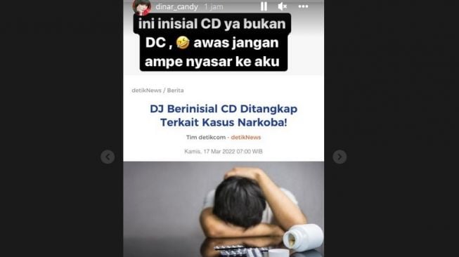 Dinar Candy menegaskan kalau dirinya bukan artis CD yang ditangkap karena kasus narkoba. [Instagram]